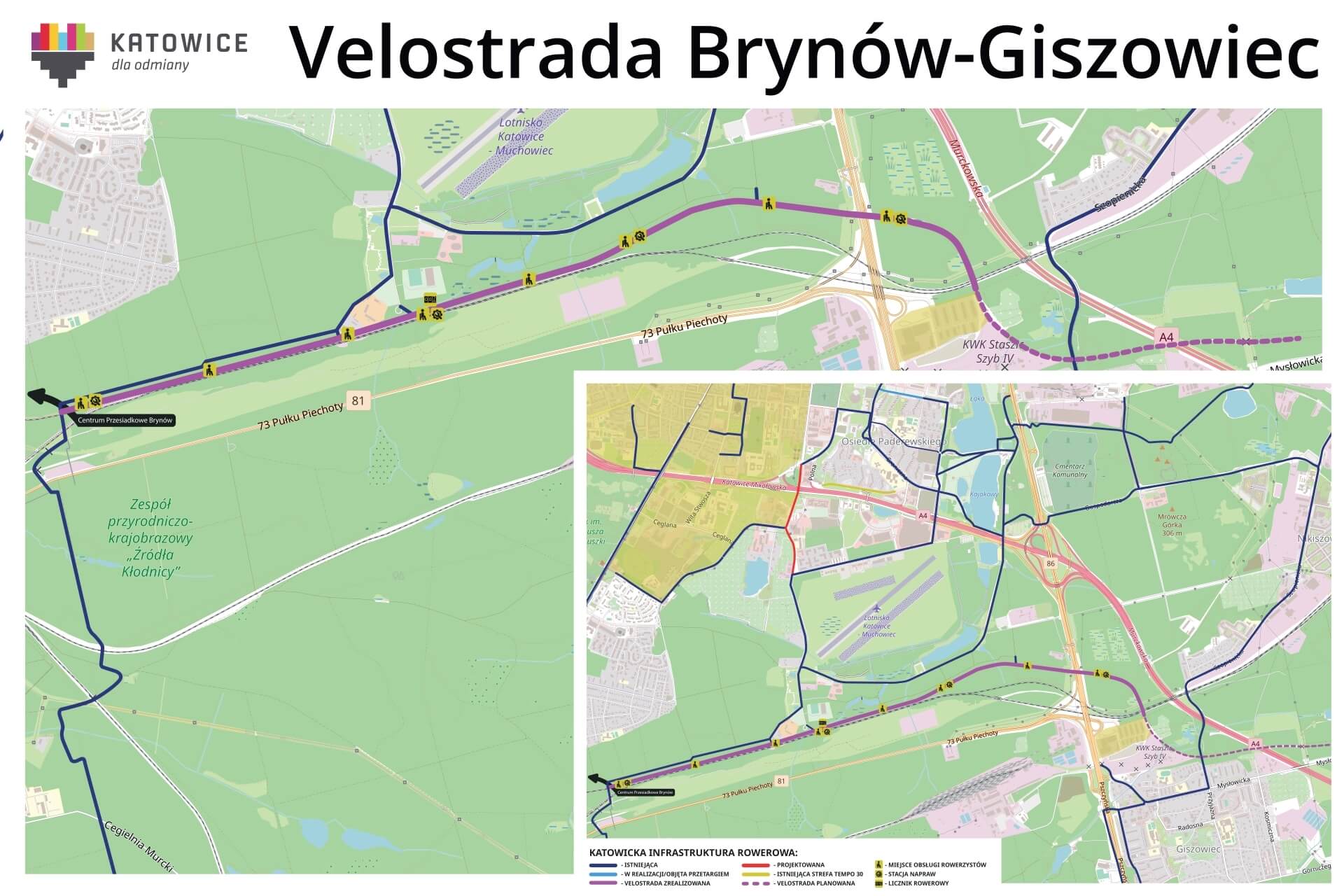 Przebieg velostrady i okolicznej infrastruktury rowerowej materiał poglądowy