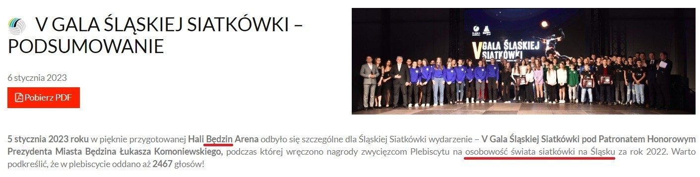 V Gala Śląskiej Siatkówki. Fragment podsumowania ze strony oficjalnej ŚZPS. 2023 rok