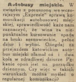 Sosnowiec. Artykuł: "Autobusy miejskie i zła jakość bruku za przejazdem katowickim".