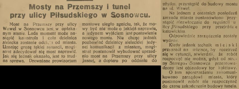 Sosnowiec. Artykuł: "Most na Przemszy przy Sielcu i tunel katowicki".