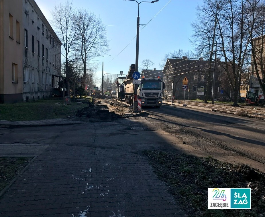 Sosnowiec. Ulica Wojska Polskiego w trakcie remontu w roku 2024.