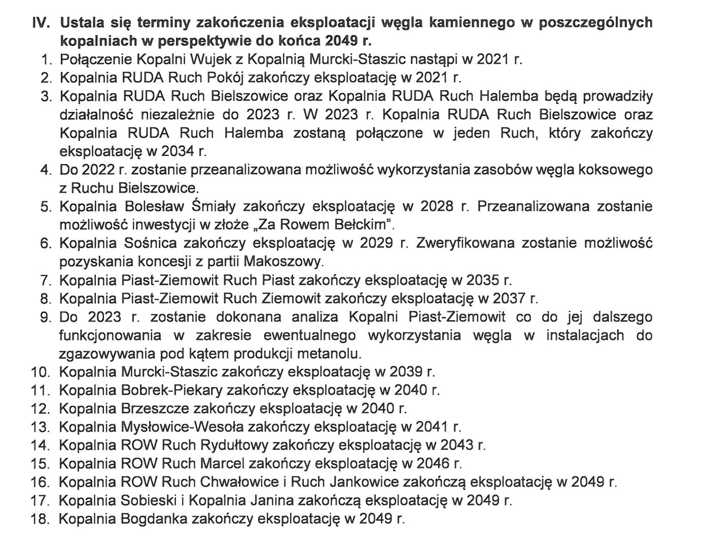 Umowa spoleczna - daty likwidacji kopaln