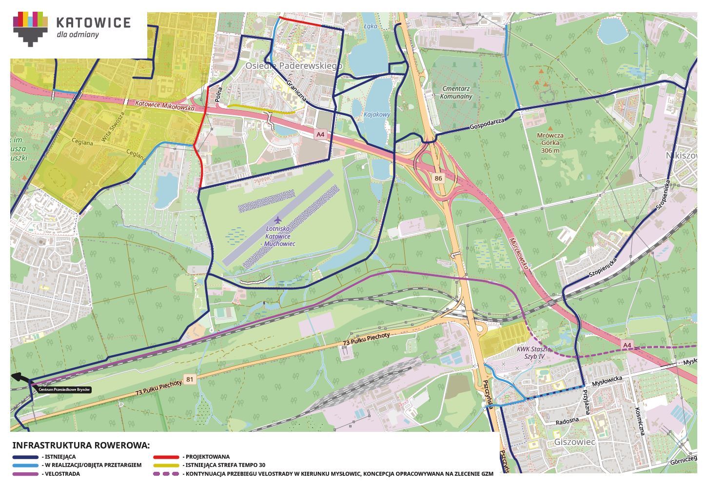 Mapa rowerowa Brynów Giszowiec